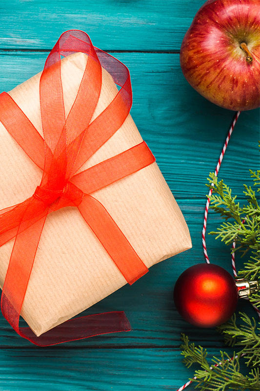 Christmas green frame background with gift box
